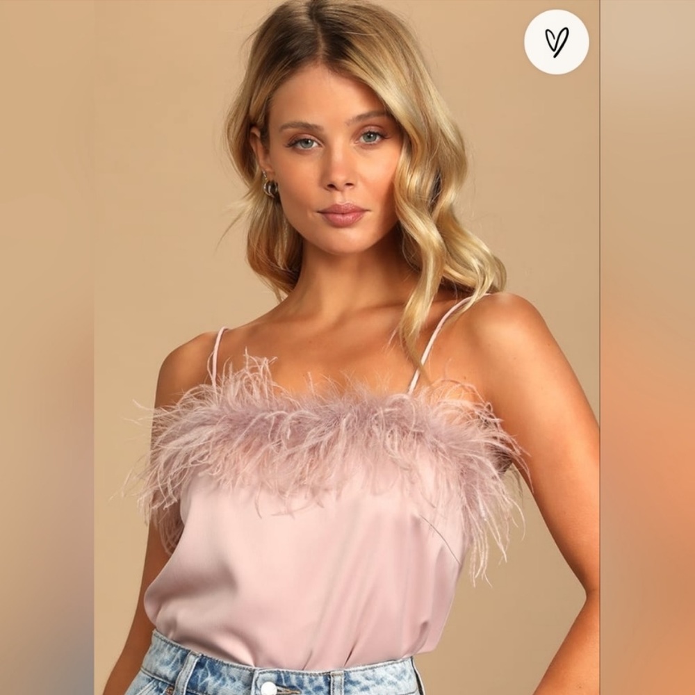 Lulus So Much Luxe Blush Satin Feather Tank Top